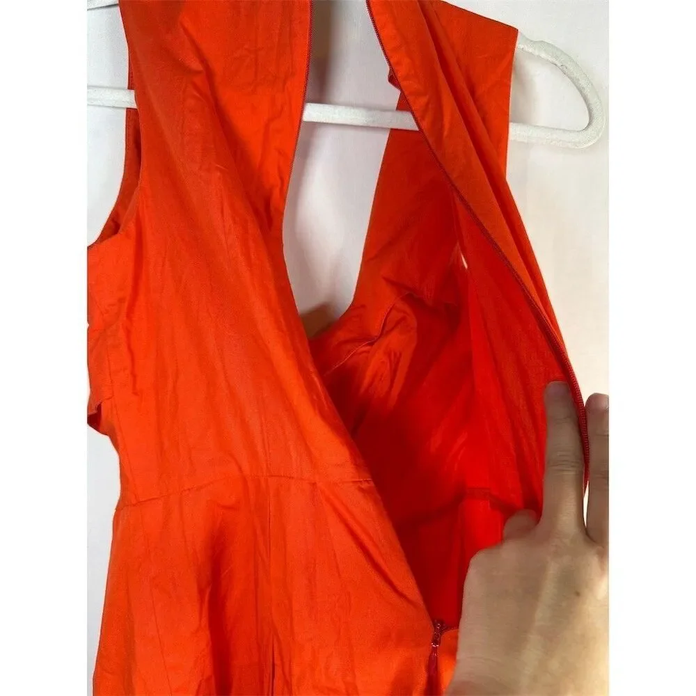 J. by J.Crew Dress Womens Size 00 Orange Sleeveless Wrap Midi Tie Waist